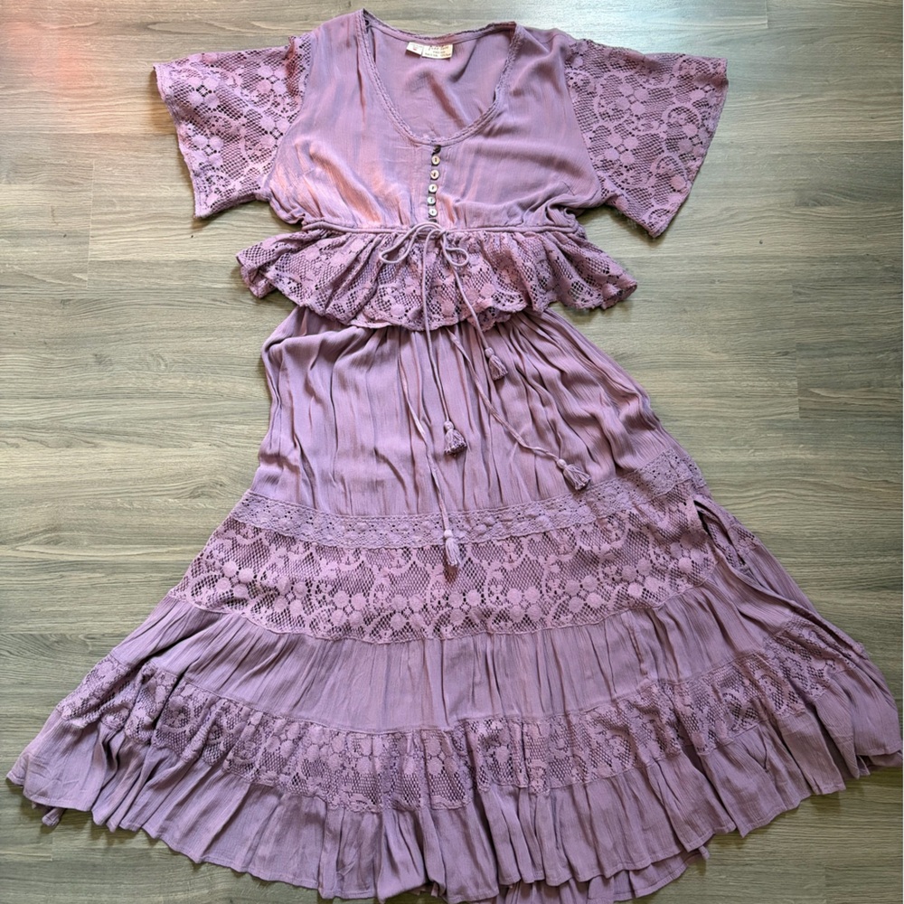 Tree of Life - Boho Zandu Top & Skirt Set - Lilac - Free Size